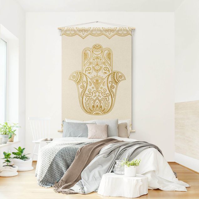 Wanddeko Schlafzimmer Hamsa Hand Illustration weiß gold