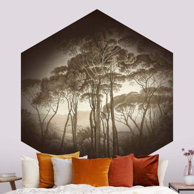 Wanddeko Schlafzimmer Hendrik Voogd Landschaft mit Bäumen in Beige