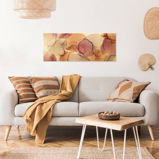 Wanddeko über Sofa Herbstschwingungen in Purpur und Kupfer