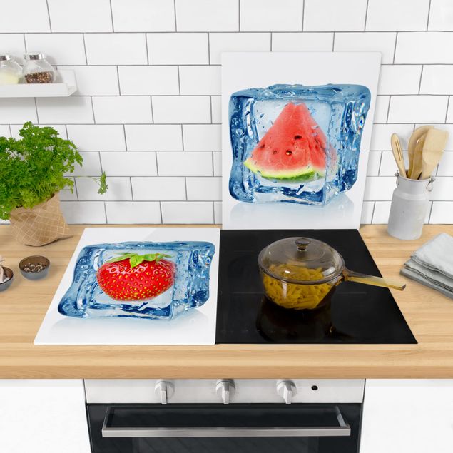 Wanddeko Esszimmer Erdbeere und Melone im Eiswürfel