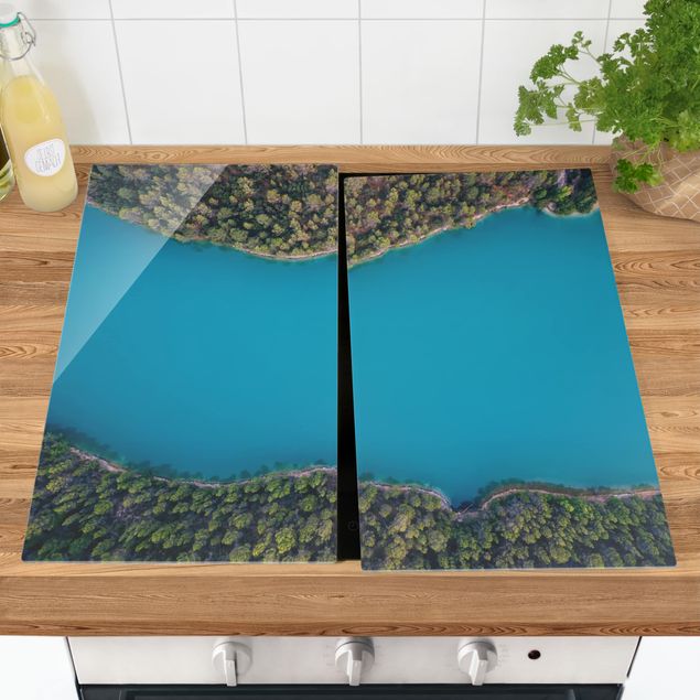 Wanddeko blau Luftbild - Tiefblauer See