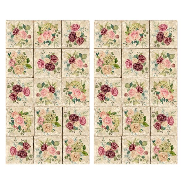 Wohndeko Muster Vintage Rosen und Hortensien