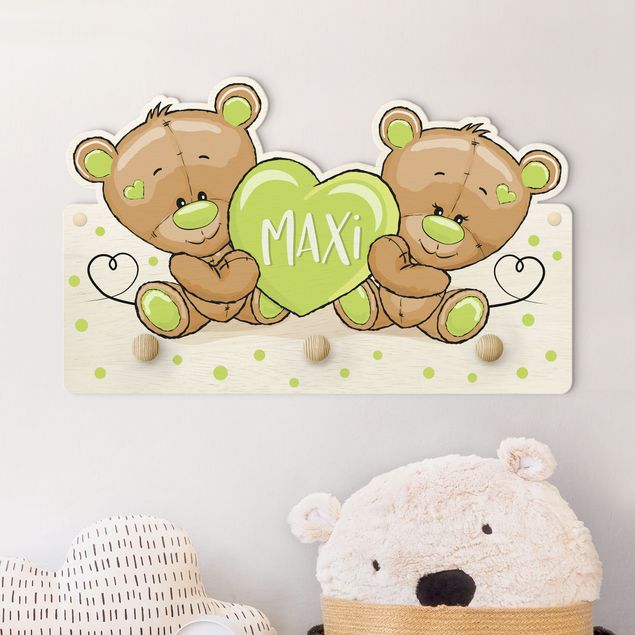Deko Kinderzimmer Herz Bären mit Wunschnamen grün