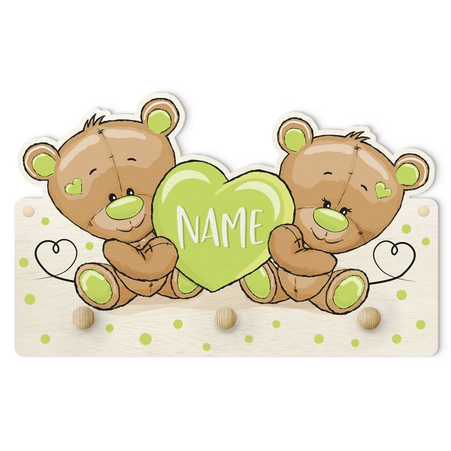 Wanddeko Babyzimmer Herz Bären mit Wunschnamen grün