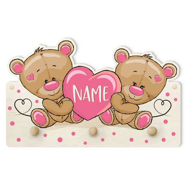 Wanddeko Babyzimmer Herz Bären mit Wunschnamen rosa