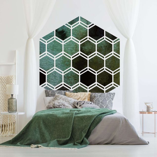 Wanddeko Esszimmer Hexagonträume Aquarell in Grün