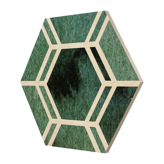 Wanddeko Treppenhaus Hexagonträume Aquarell in Grün