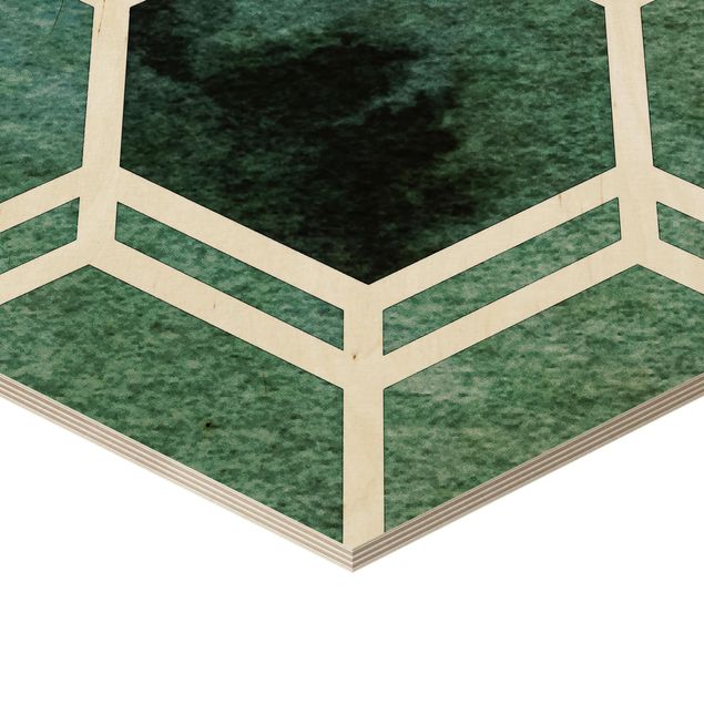 Wanddeko über Bett Hexagonträume Aquarell in Grün