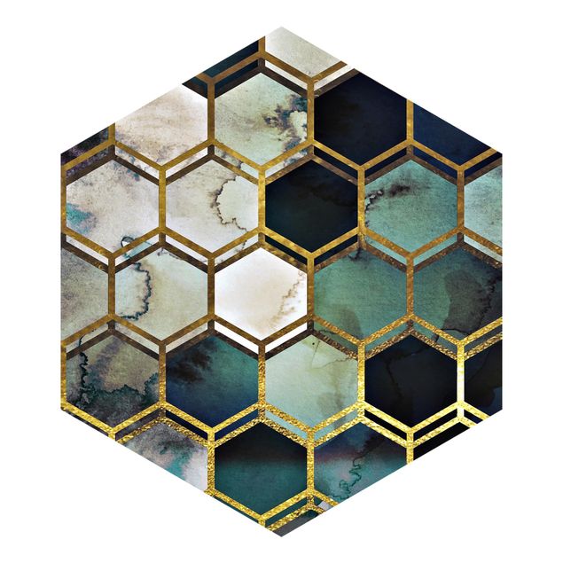 Wanddeko Büro Hexagonträume Aquarell mit Gold