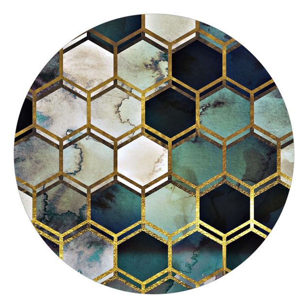 Wanddeko grün Hexagonträume Aquarell mit Gold