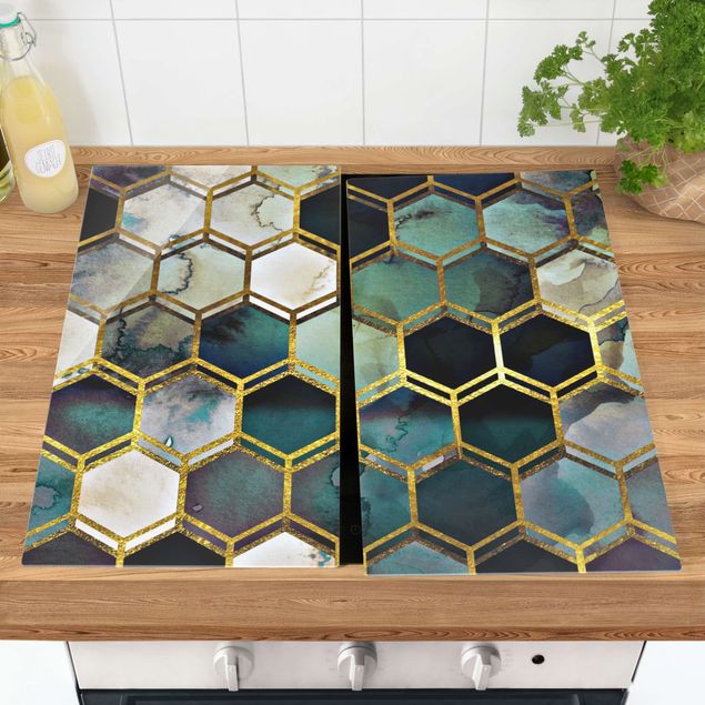Küchen Deko Hexagonträume Aquarell mit Gold