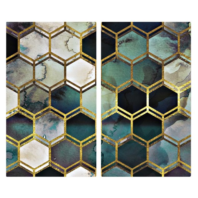 Wohndeko Aquarell Hexagonträume Aquarell mit Gold