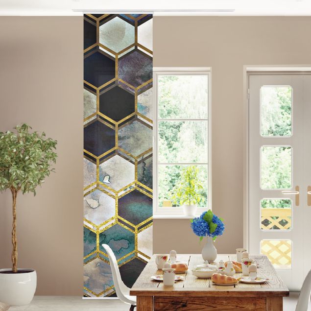 Wanddeko Wohnzimmer Hexagonträume Aquarell mit Gold
