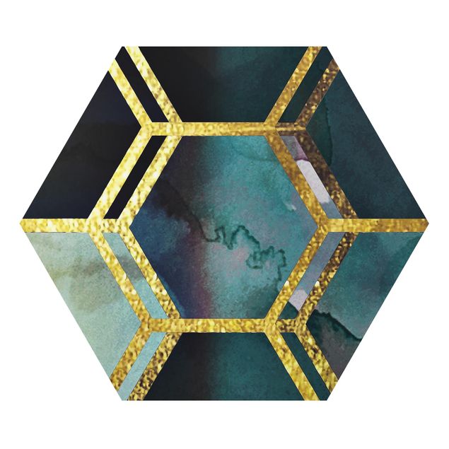 Wanddeko Büro Hexagonträume Aquarell mit Gold