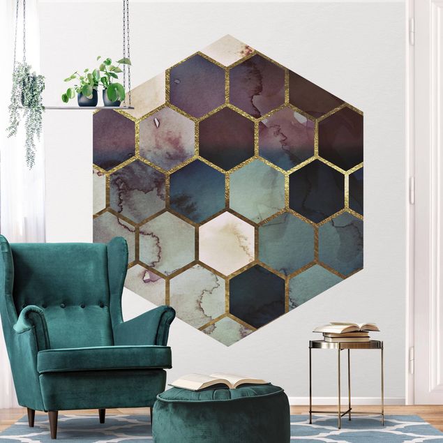 Wanddeko Flur Hexagonträume Aquarell Muster