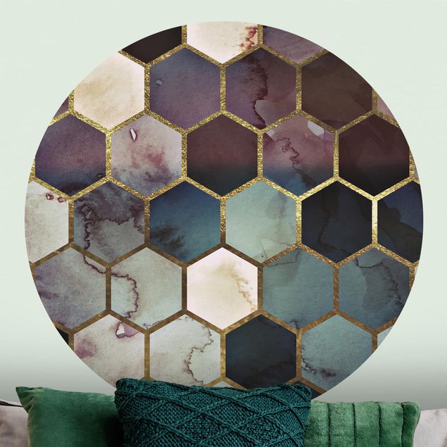 Tapete geometrisch Hexagonträume Aquarell Muster