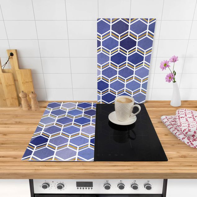 Wanddeko Küche Hexagonträume Muster in Indigo