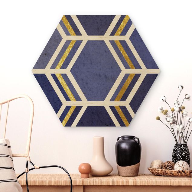 Wanddeko blau Hexagonträume Muster in Indigo