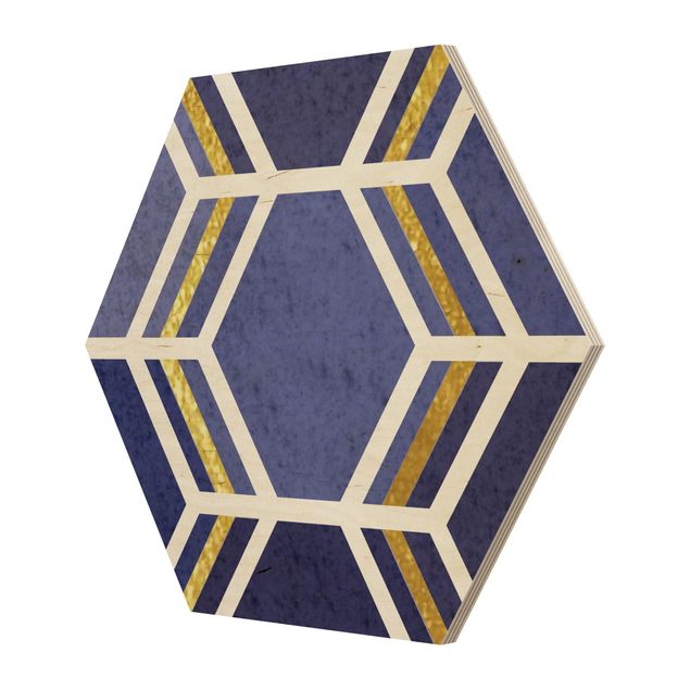 Wanddeko Treppenhaus Hexagonträume Muster in Indigo