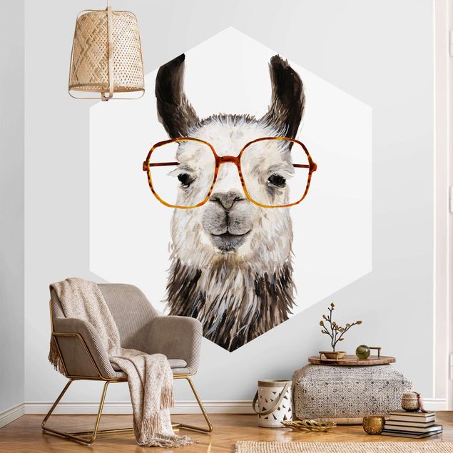 Wanddeko Flur Hippes Lama mit Brille IV