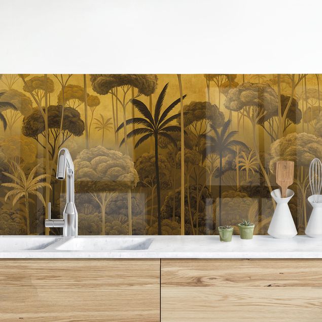 Küche Dekoration Hohe Bäume im Dschungel in goldener Tönung