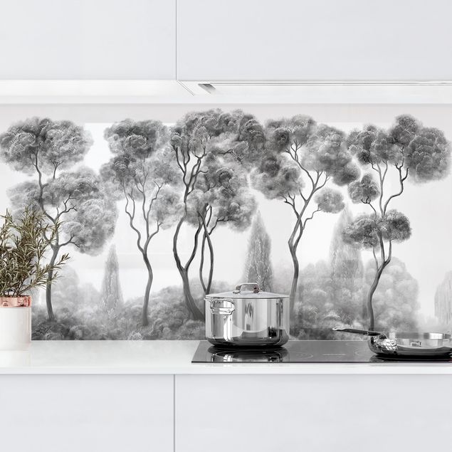 Wanddeko Küche Hohe Bäume schwarz-weiß