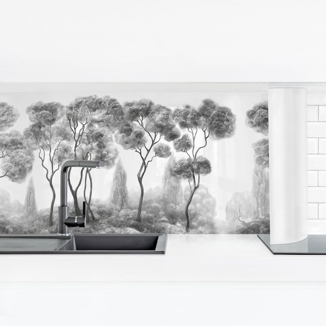 Wanddeko Büro Hohe Bäume schwarz-weiß