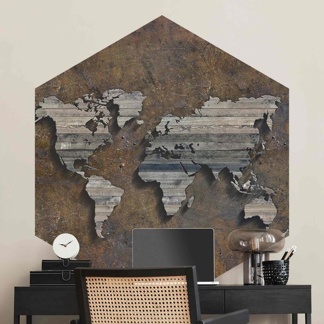 Wanddeko Schlafzimmer Holz Rost Weltkarte