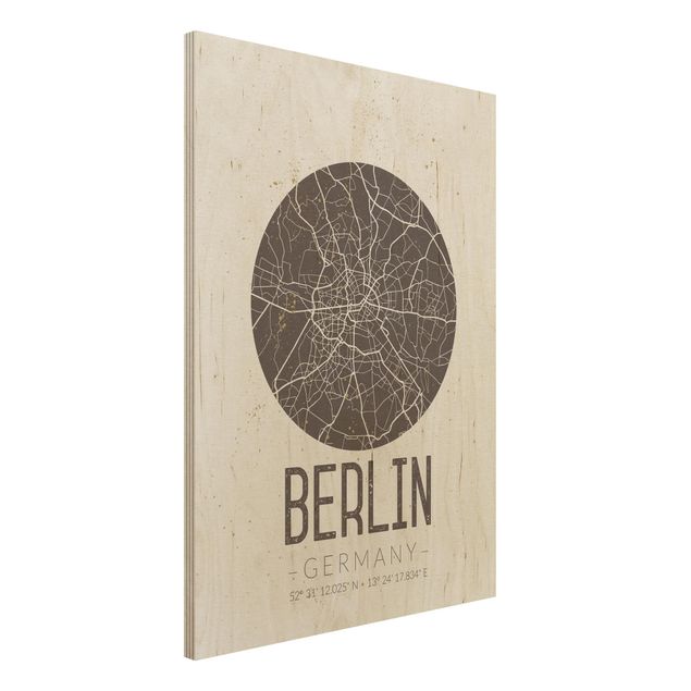 Wanddeko braun Stadtplan Berlin - Retro
