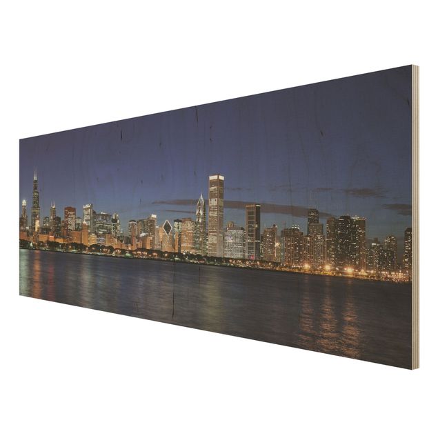 Wanddeko Esszimmer Chicago Skyline bei Nacht
