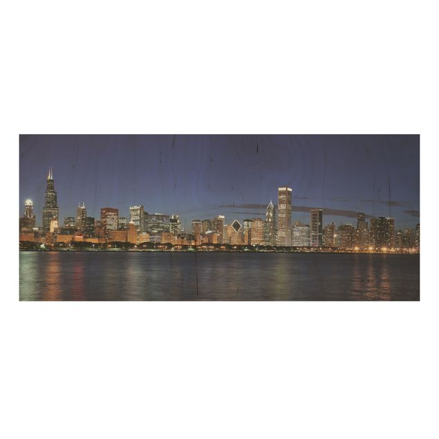 Wanddeko Flur Chicago Skyline bei Nacht