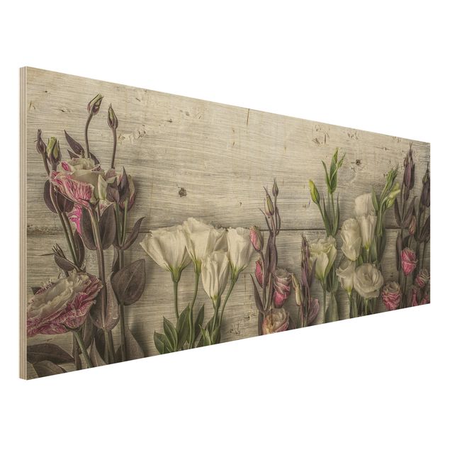 Wanddeko Botanik Tulpen-Rose Shabby Holzoptik