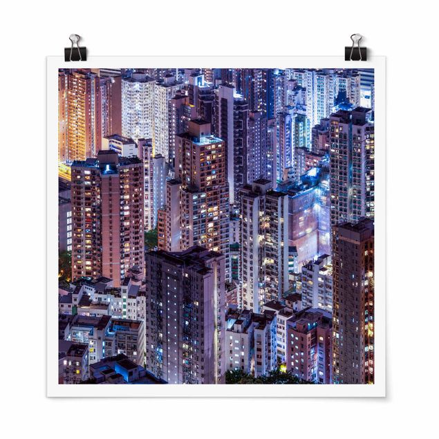 Wanddeko grau Hongkong Lichtermeer