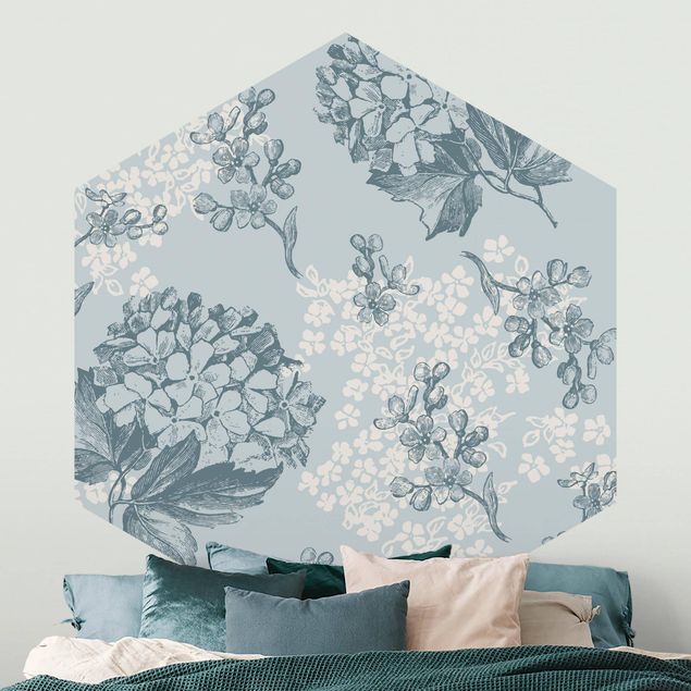 Wanddeko Schlafzimmer Hortensia pattern in blue