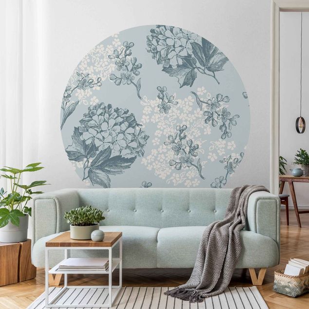 Wanddeko Wohnzimmer Hortensia pattern in blue