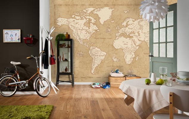 Wanddeko Büro Vintage World Map