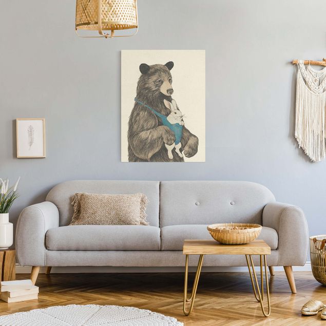 Wanddeko Wohnzimmer Illustration Bär und Hase Baby