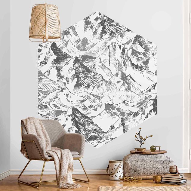 Wanddeko grau Illustration Berglandschaft Grau