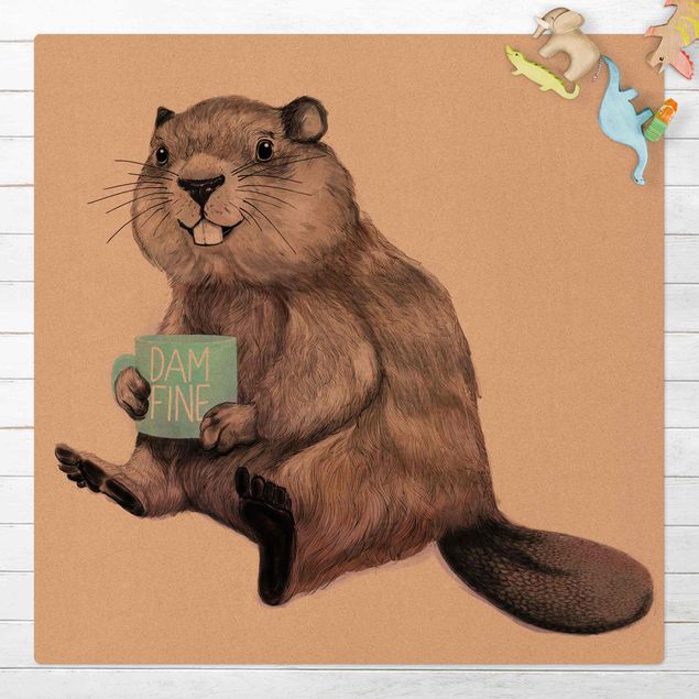 Wanddeko braun Illustration Biber mit Kaffeetasse