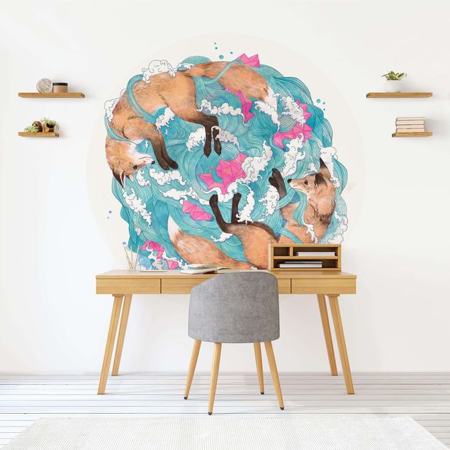 Wanddeko Schlafzimmer Illustration Füchse und Wellen Malerei
