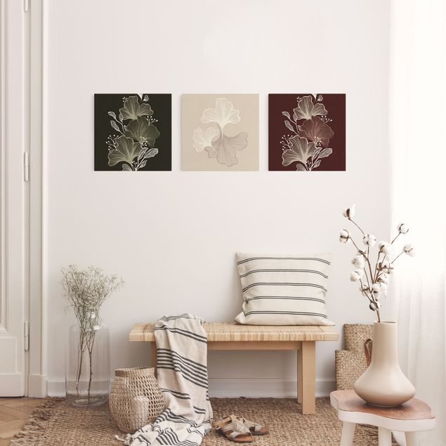 Wanddeko Wohnzimmer Illustration Ginko Blätter