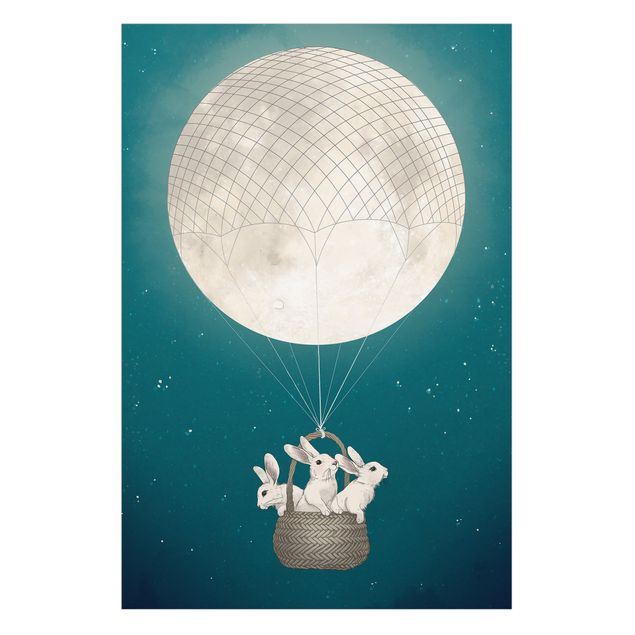 Wanddeko draußen Illustration Hasen Mond-Heißluftballon Sternenhimmel