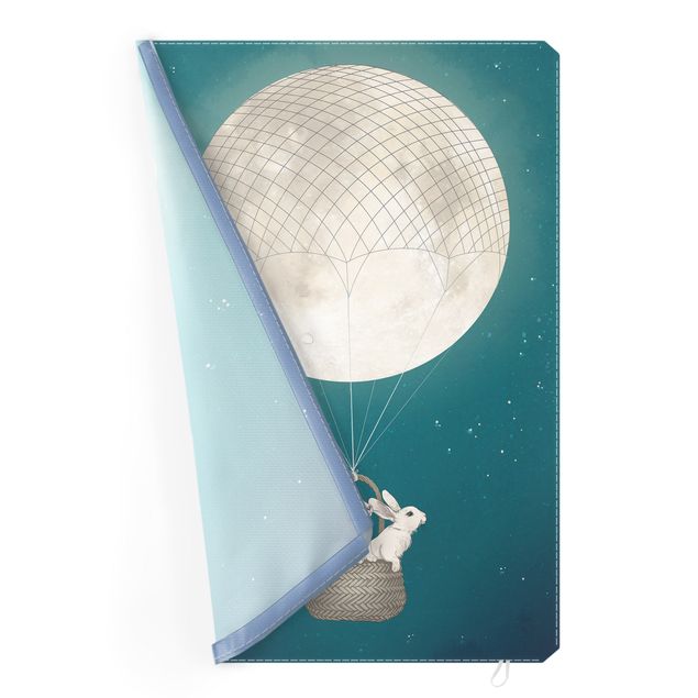 Wanddeko Jungenzimmer Illustration Hasen Mond-Heißluftballon Sternenhimmel