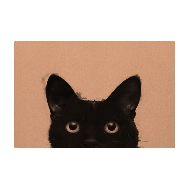 Wohndeko Aquarell Illustration Schwarze Katze auf Weiß Malerei
