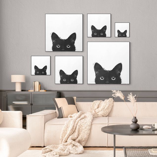 Wanddeko Praxis Illustration Schwarze Katze auf Weiß Malerei