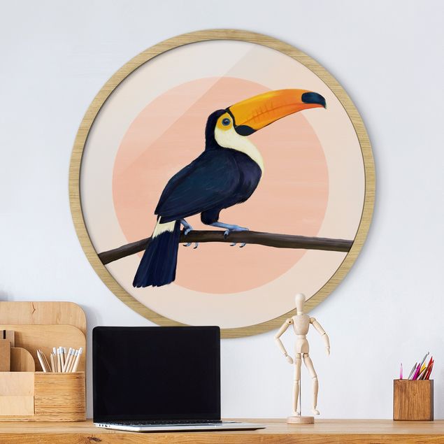 Wanddeko Wohnzimmer Illustration Vogel Tukan Malerei Pastell