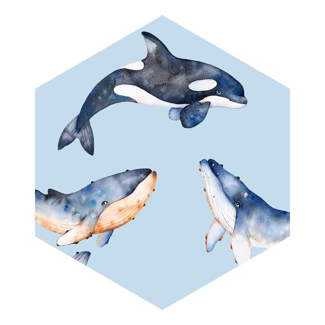 Wanddeko Jungenzimmer Illustrierte Wale als Aquarell