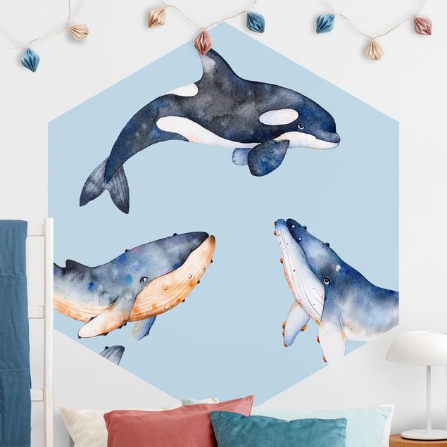 Deko Kinderzimmer Illustrierte Wale als Aquarell