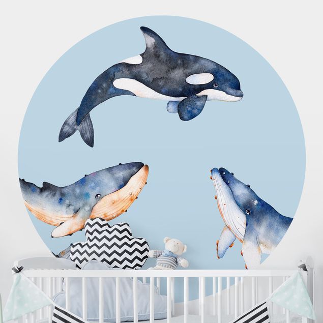 Kinderzimmer Deko Illustrierte Wale als Aquarell