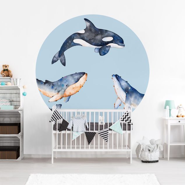 Wanddeko Büro Illustrierte Wale als Aquarell